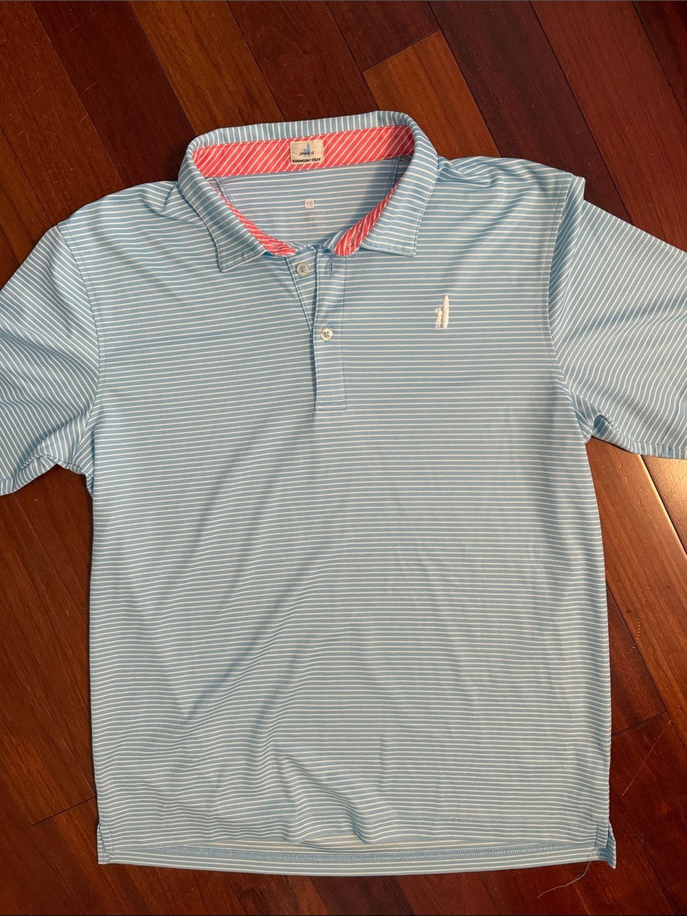 Johnnie O Boys 16 Light Blue Striped 
 Polo Shirt with Contrast Collar